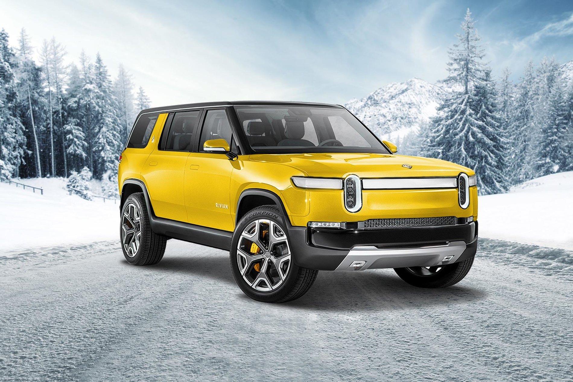 Rivian R1T R1S Rivian R1S in many different colors Rivian R1S Yellow Front