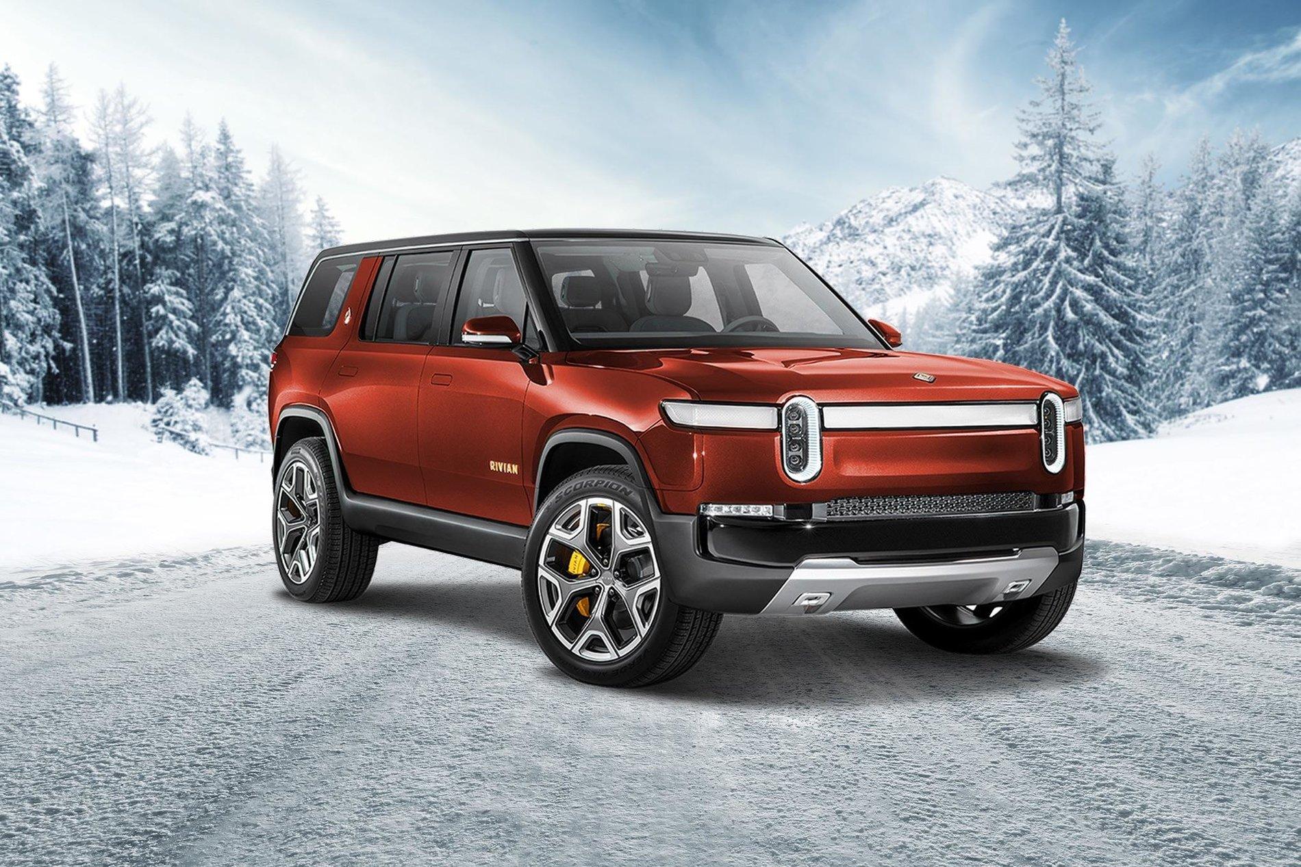 Rivian R1T R1S Rivian R1S in many different colors Rivian R1S Crimson Front