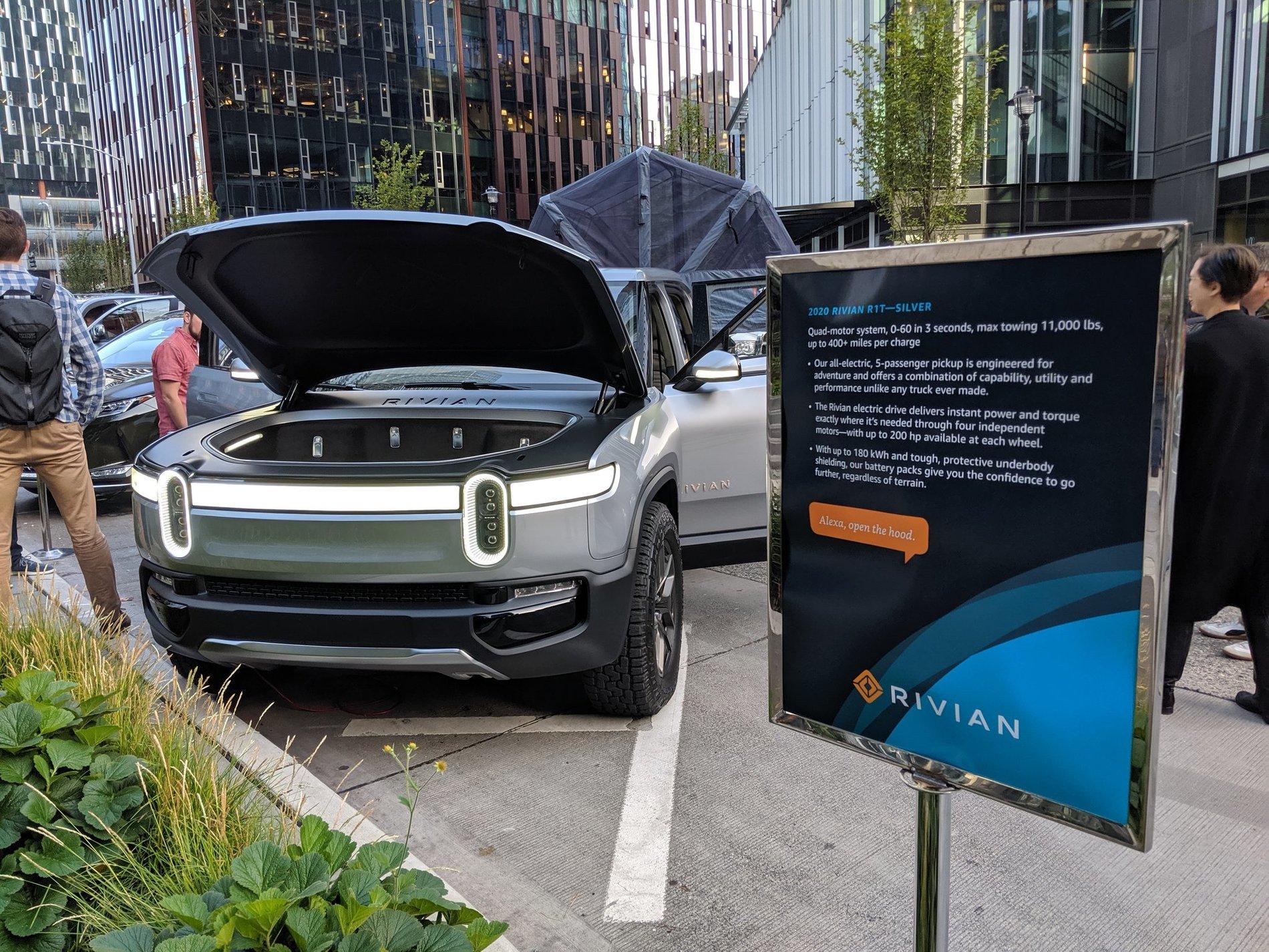 Rivian R1T R1S R1T on display at Amazon 2019 Hardware Event EFUpaY0VAAAIRgJ