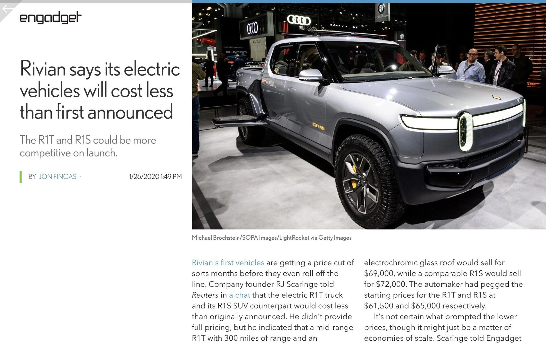 Rivian R1T R1S Lower than previously announced pricing coming according to Reuters (69k for mid range)! upload_2020-1-28_9-45-59