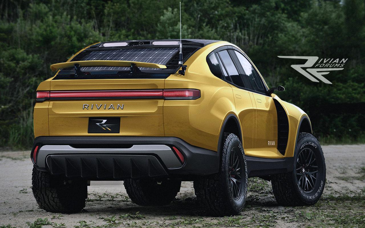 Rivian R1T R1S Rivian R2R Rally Inspired Crossover-Wagon Details / Specs Rumored Rivian-R2R-crossover-wagon--rear-yellow