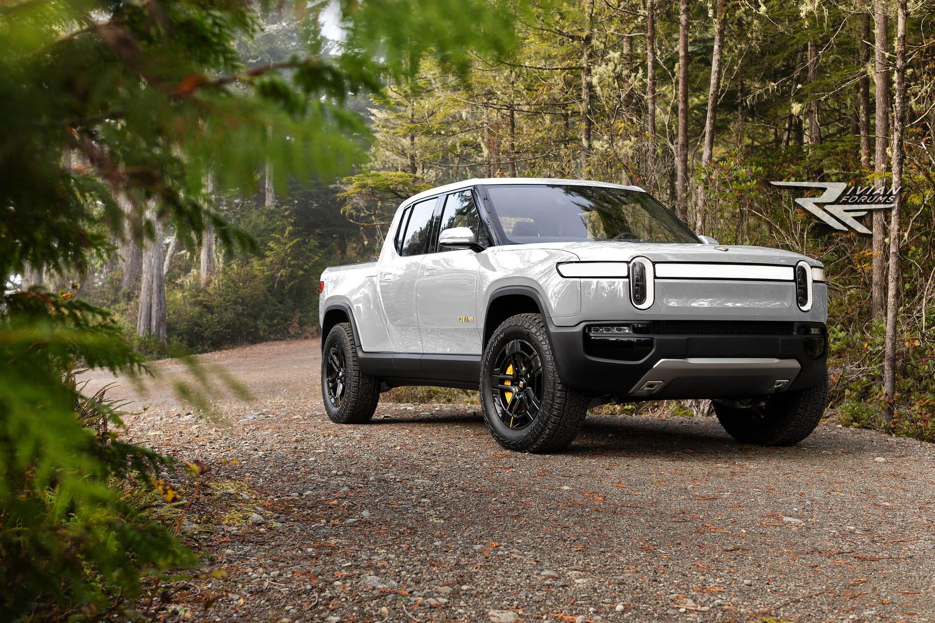 Rivian R1T R1S R1T on an FSR, previewed in all colors we know so far. R1T-white
