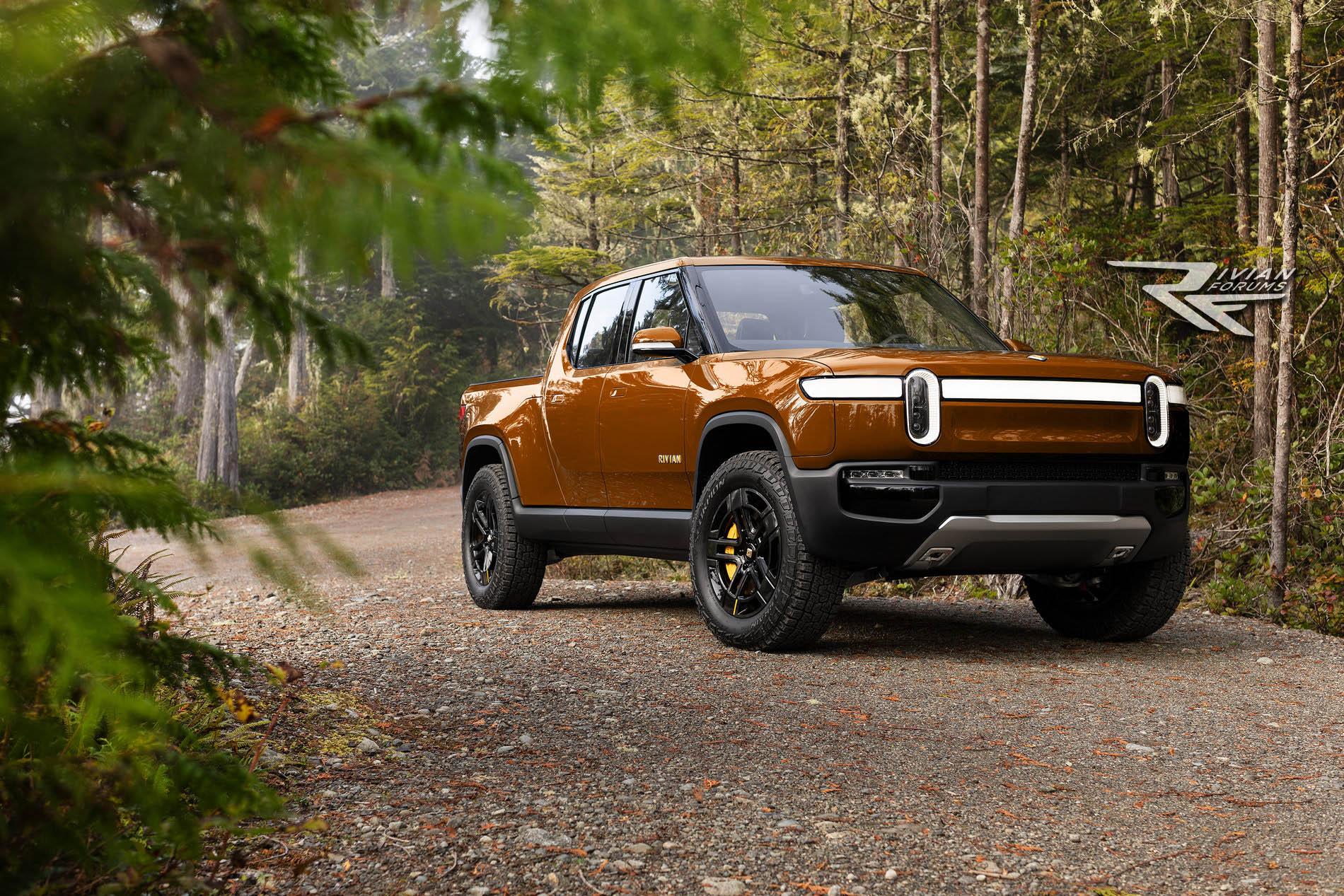 Rivian R1T R1S R1T on an FSR, previewed in all colors we know so far. R1T-sunset