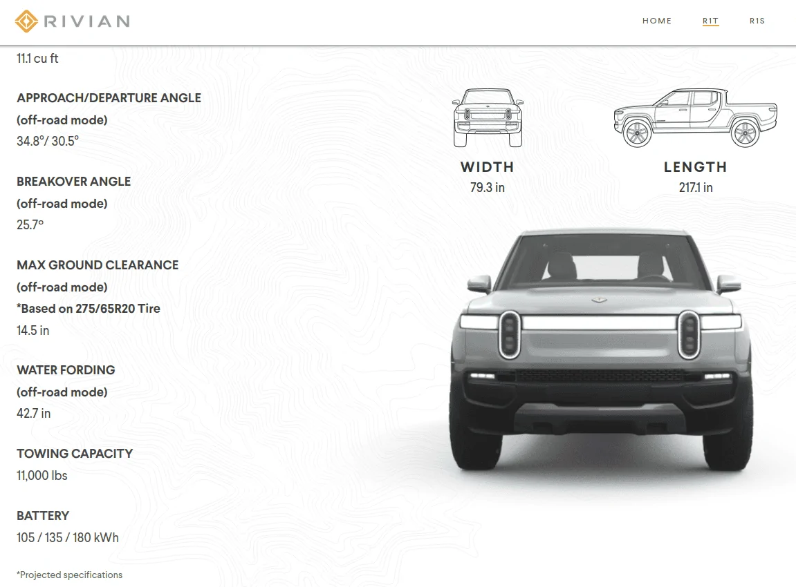 Rivian R1T R1S Dimensions? r1t_specs2
