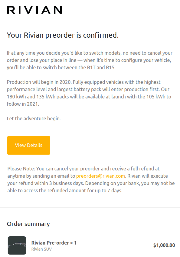 Rivian R1T R1S Ordering and Warranty? preorder