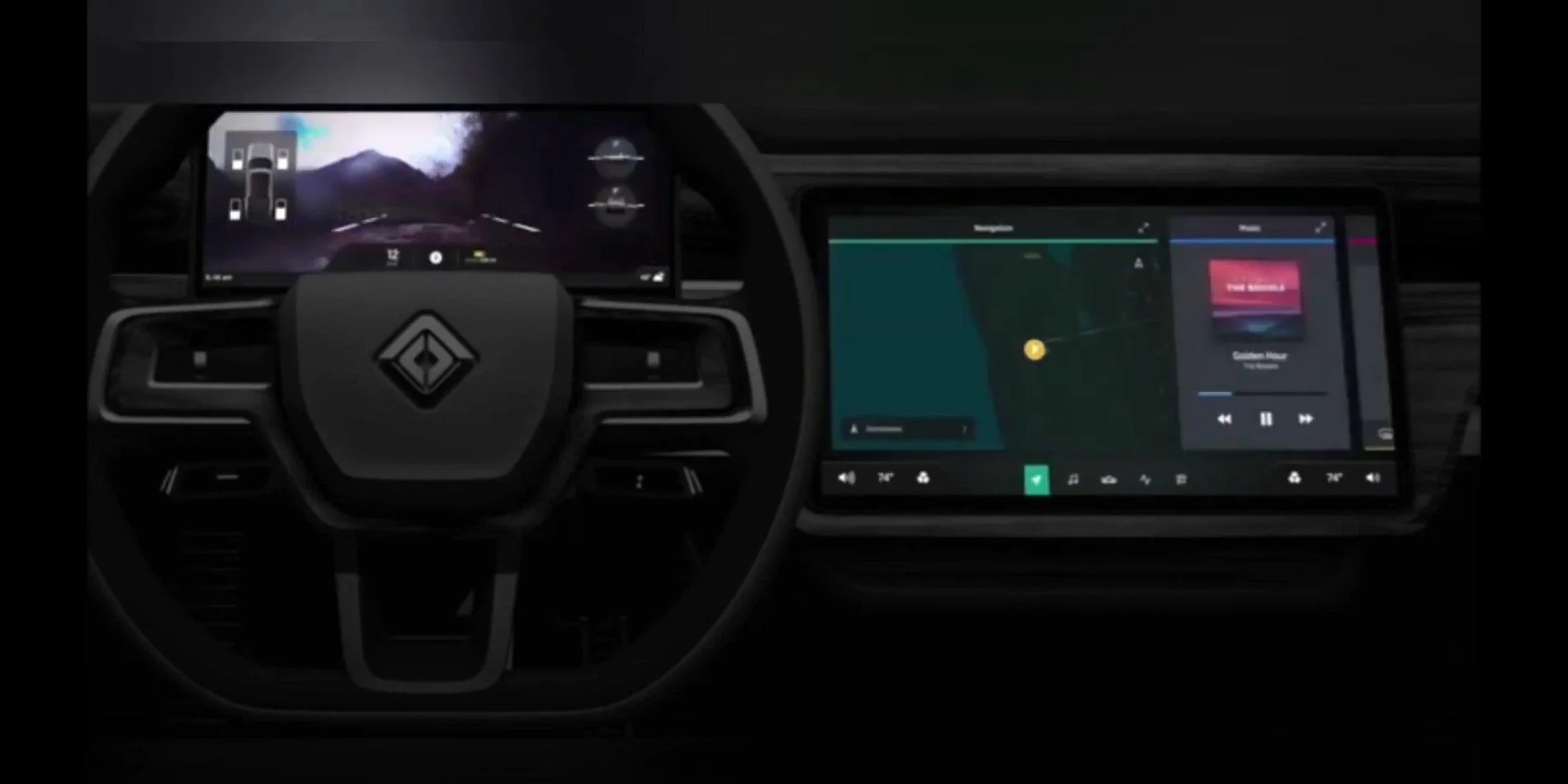 Rivian R1T R1S Front display screen -- sensors and camera view Screenshot_2020-11-09-17-49-11-574_com.google.android.youtu