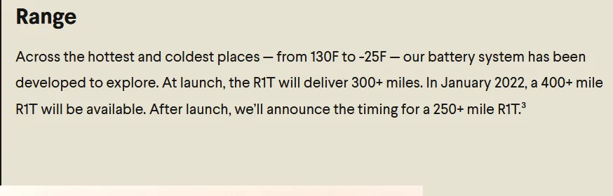 Rivian R1T R1S VERY DISAPPOINTED!!! No 400+ battery until Jan. 2022?!?!?! 1605131941129