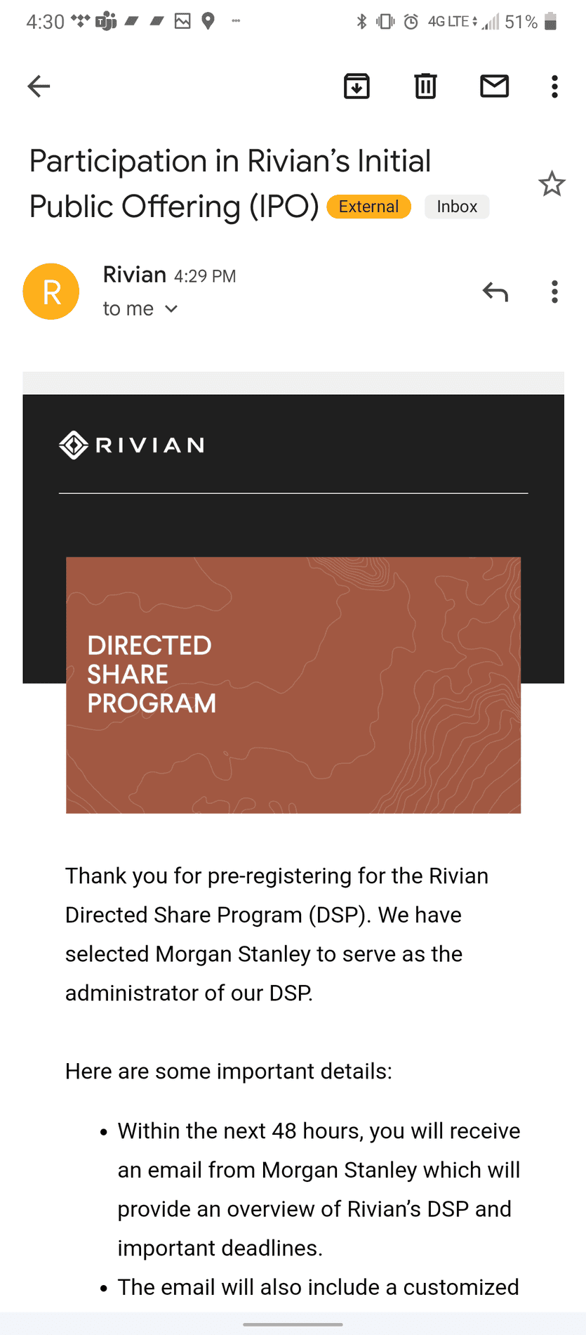 Rivian R1T R1S Rivian IPO potentially next week. Morgan Stanley is the DSP (IPO) Partner Screenshot_20211101-163022