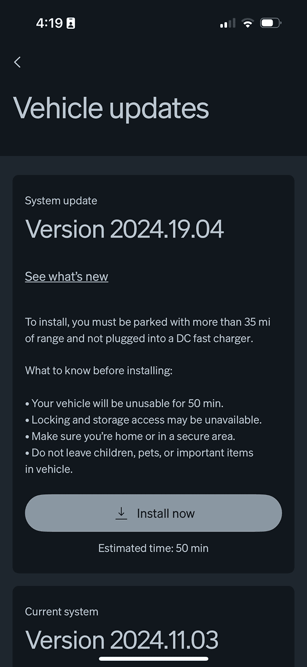 Rivian R1T R1S 2024.19.04 software update now installing! Share your impressions & reviews IMG_4145