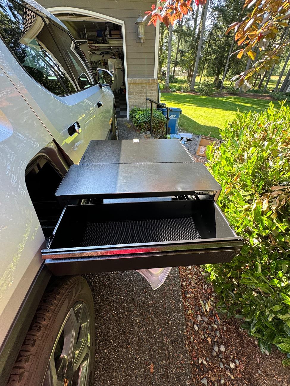 Rivian R1T R1S JEBINC’s Installation Tips and Review of Rivian R1T RMAXX Gear Tunnel Dual Slide Out Trolley Sled and Storage Chests IMG_2599