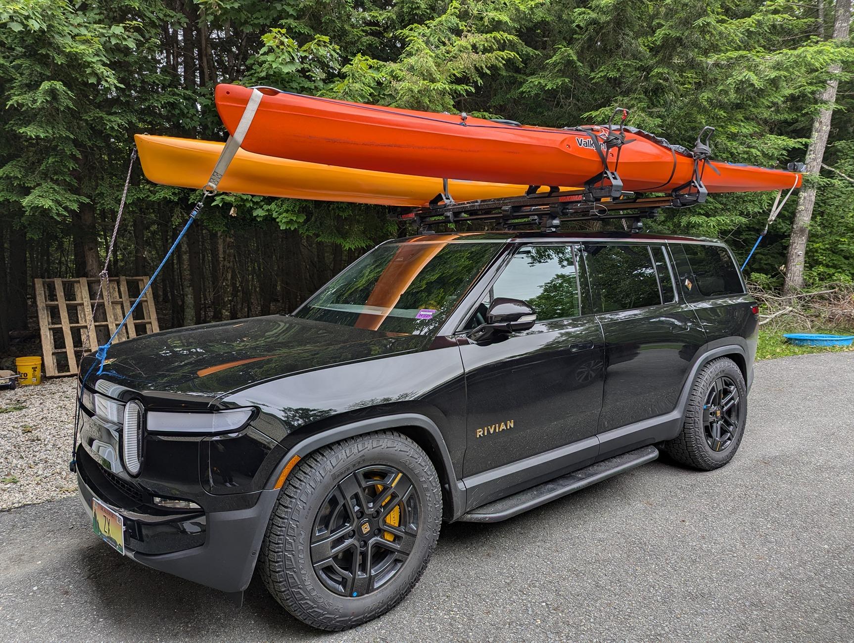 Rivian R1T R1S Dual Yakima ShowDown (Kayak And SUP Mount) on Thule Evo Rack on R1S 1000151624