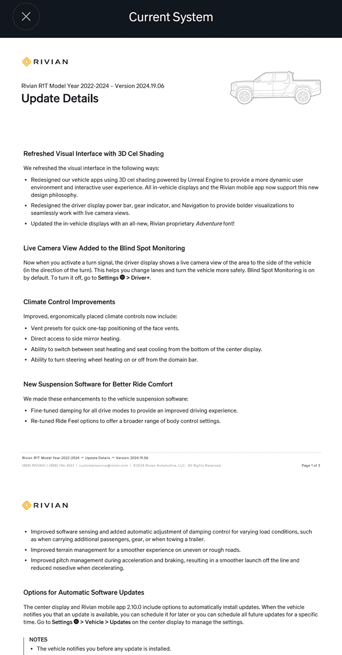 Rivian R1T R1S 2024.19.06 new update release notes 1000019519