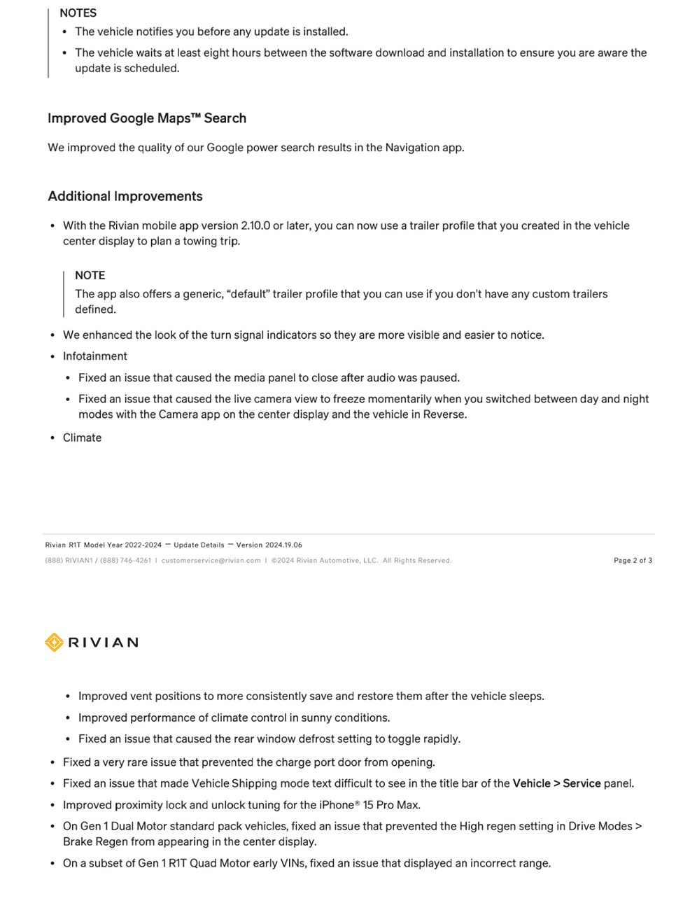 Rivian R1T R1S 2024.19.06 new update release notes 1000019520