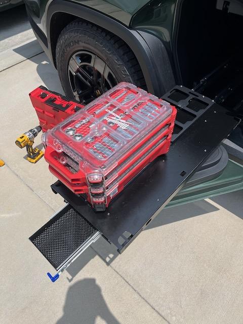 Rivian R1T R1S RMaxx Gear Tunnel Slide + Milwaukee Packout IMG_1287