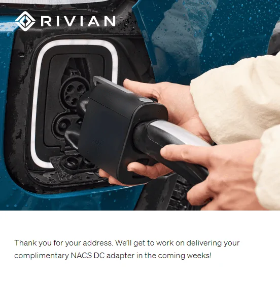 Rivian R1T R1S Just confirmed NACS adapter shipping 1721674519181-tf