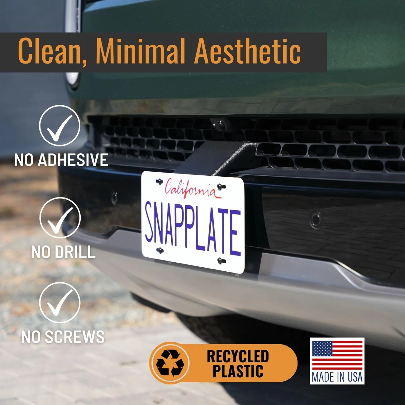 Rivian R1T R1S R1T/S Gen2 2025+ No-Drill Front License Plate Mount - SnapPlate | Removeable, Lockable, Height Adjustable, USA Made SnapPlate for 2025+ Rivian R1T & R1S Aesthetic
