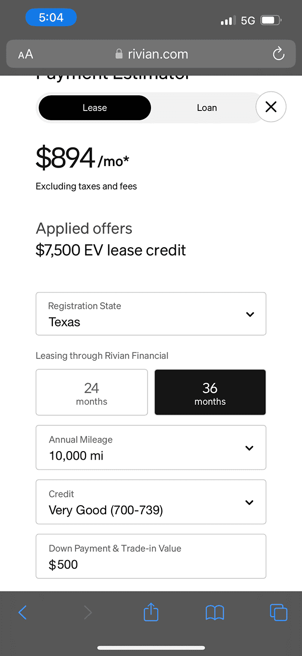 Rivian R1T R1S Estimate compared to real lease numbers IMG_8610