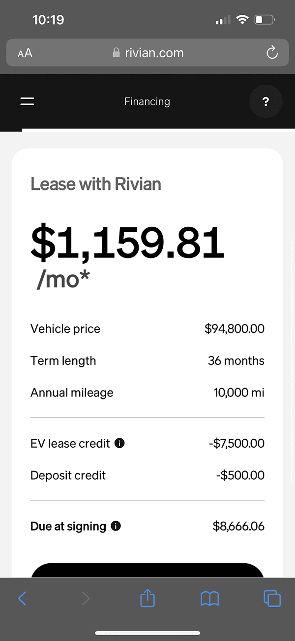 Rivian R1T R1S Estimate compared to real lease numbers IMG_8670