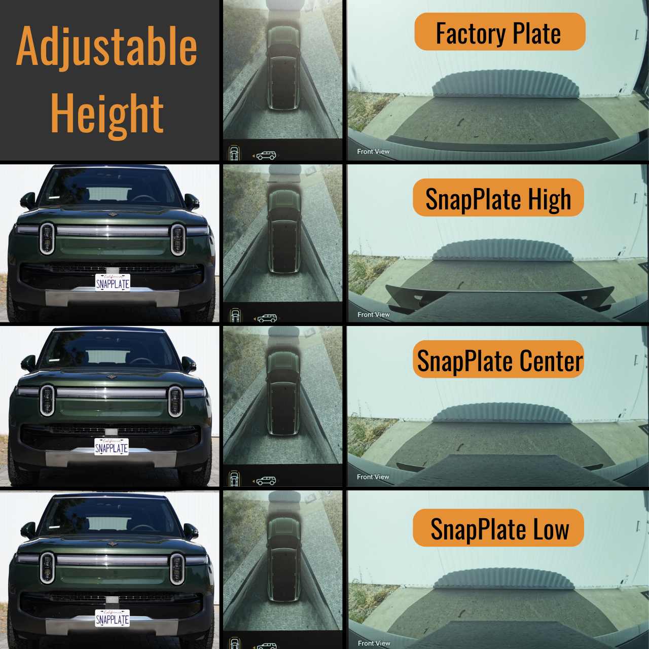 Rivian R1T R1S R1T/S Gen2 2025+ No-Drill Front License Plate Mount - SnapPlate | Removeable, Lockable, Height Adjustable, USA Made SnapPlate for 2025+ Rivian R1T & R1S Adjustable Height