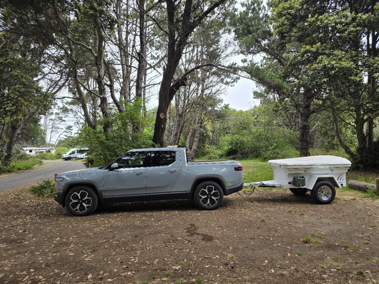 Rivian R1T R1S Fort Bragg Camping Trip - 2mi/Kwh pulling my camp trailer 20240727_101152