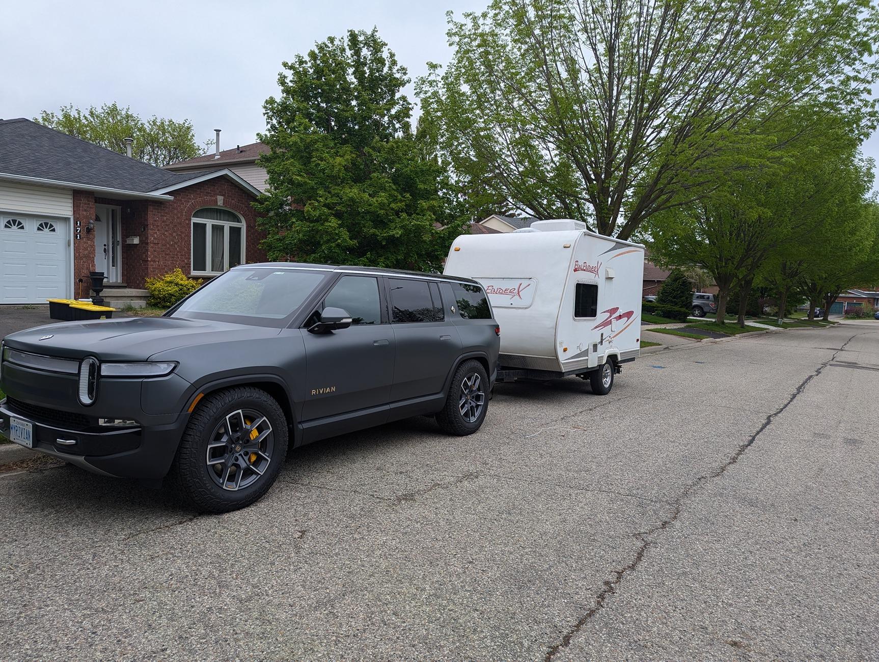 Rivian R1T R1S Fort Bragg Camping Trip - 2mi/Kwh pulling my camp trailer 1000015453