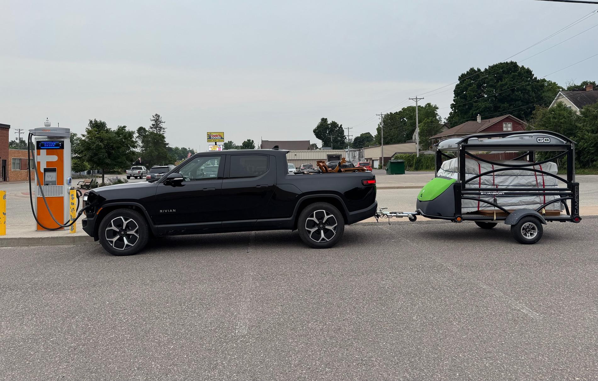 Rivian R1T R1S R1T towing across Michigan IMG_0236