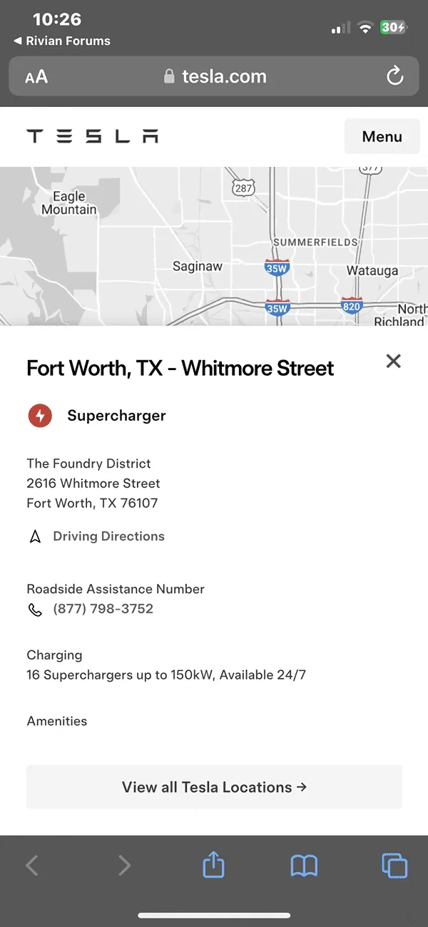 Rivian R1T R1S Tesla charging stations not appearing on app. IMG_7518