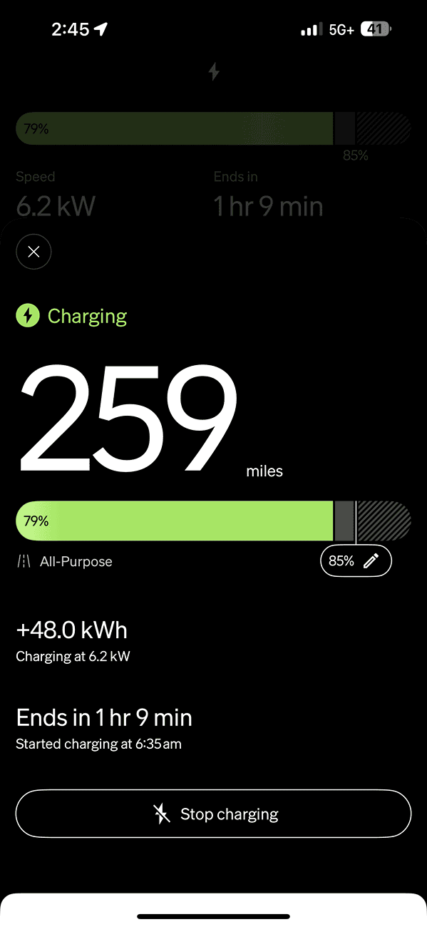 Rivian R1T R1S App not showing Charging Speed IMG_4324