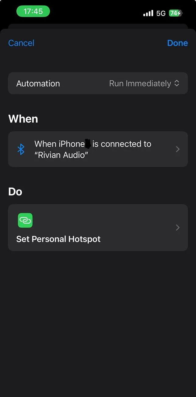 Rivian R1T R1S Automate Phone Wifi Hotspot Tethering in iOS (allow your infotainment apps to work normally without paying for Connect+) IMG_9003