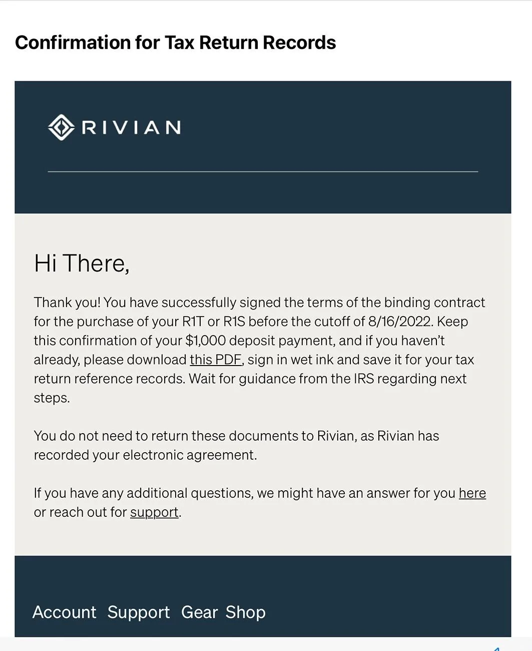 Rivian R1T R1S R1T $7500 Tax Return with binding purchase agreement/2022 Amended Tax Return IMG_4375