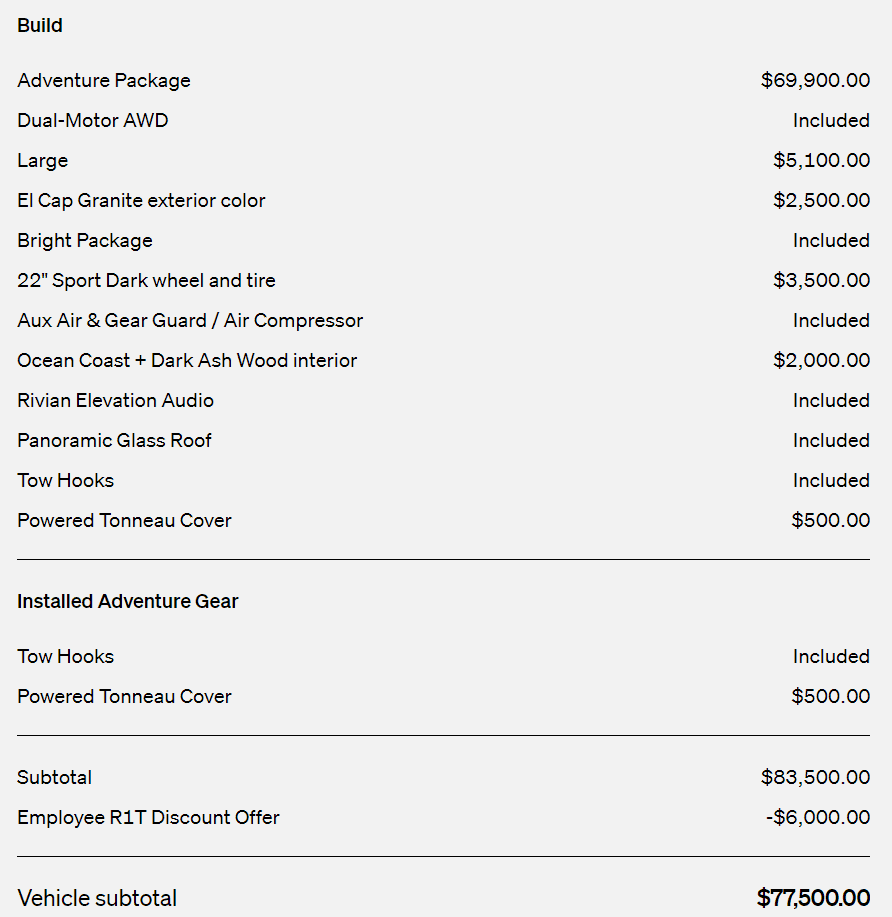 Rivian R1T R1S 2024 R1T Lease Residual/Money Factor Vehicle Summary