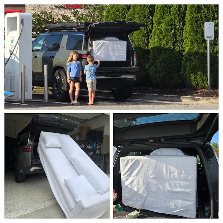 Rivian R1T R1S FYI - You can fit an 84" sofa in the back of a R1S and close all doors 20240817_184408-COLLAGE