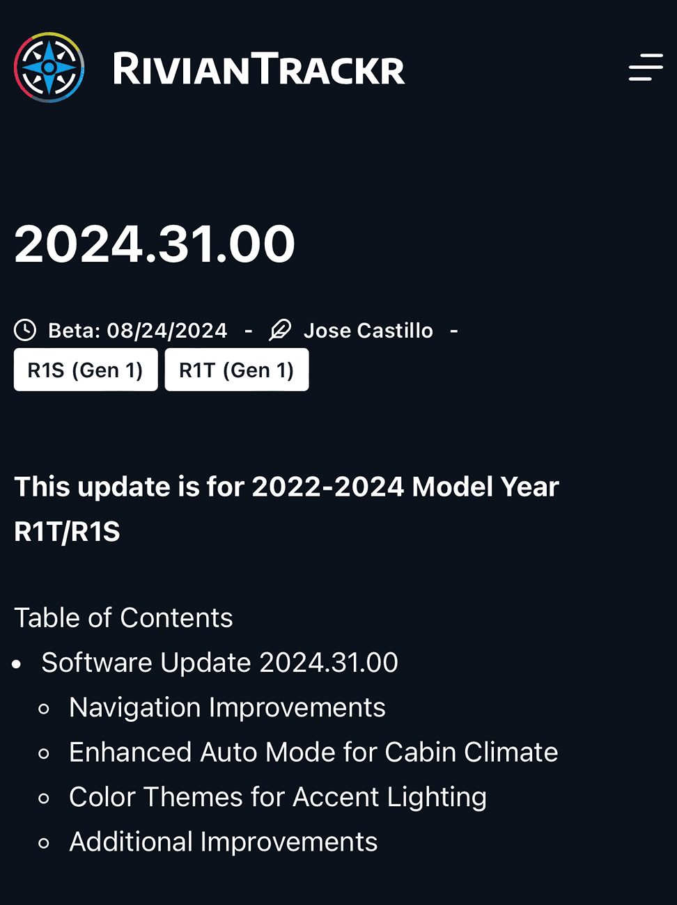 Rivian R1T R1S Update 2024.31 brings interior Color Accent Lighting Themes to GEN 1 Rivians 1724516950586-7i