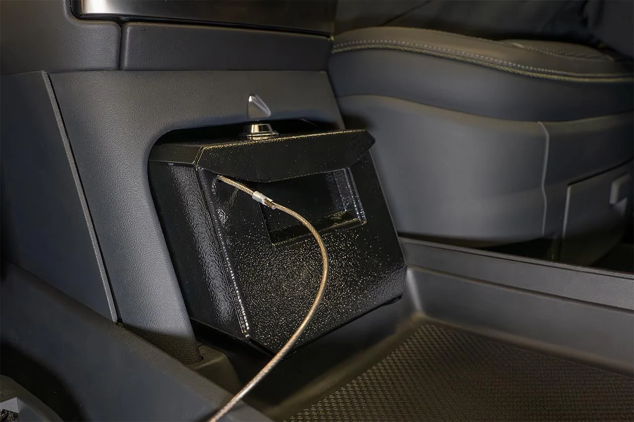 Rivian R1T R1S New Gun & Valuables Steel Case Vault for Camp Speaker Dock - from EV Sportline, In-stock! Rivian-R1T-Gun-Safe-Lock-Box-2