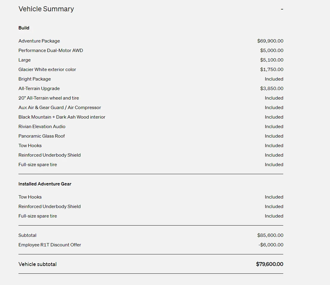 Rivian R1T R1S 2024 R1T Lease Rivian_Vehicle_Summary