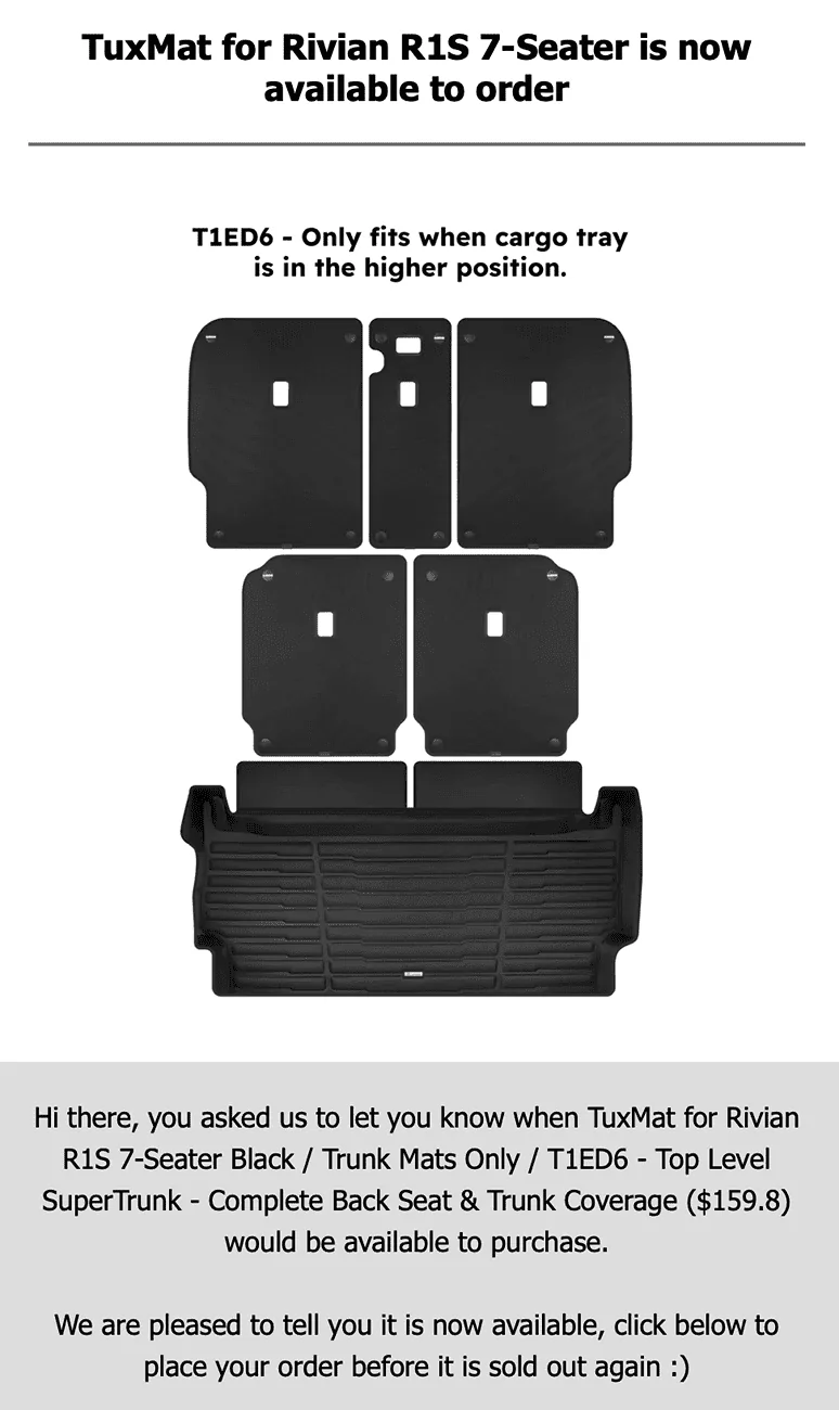 Rivian R1T R1S TuxMat R1S Cargo Liners Now Available 1725637764777-wn