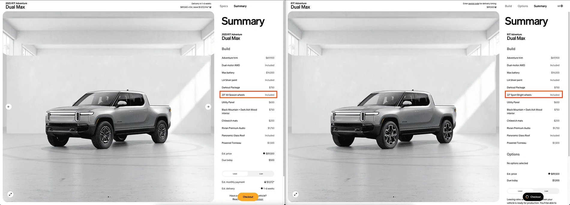 Rivian R1T R1S Why are these builds the same price? Screenshot 2024-09-07 at 12.42.17 PM