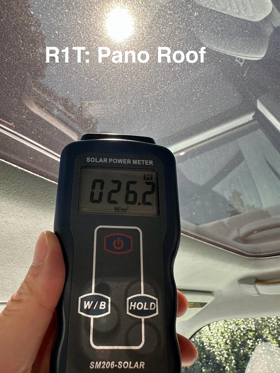 Rivian R1T R1S Dynamic Glass Roof blocks 60% of sun's power vs. regular panoramic roof. But, tint windows first. IMG_0569