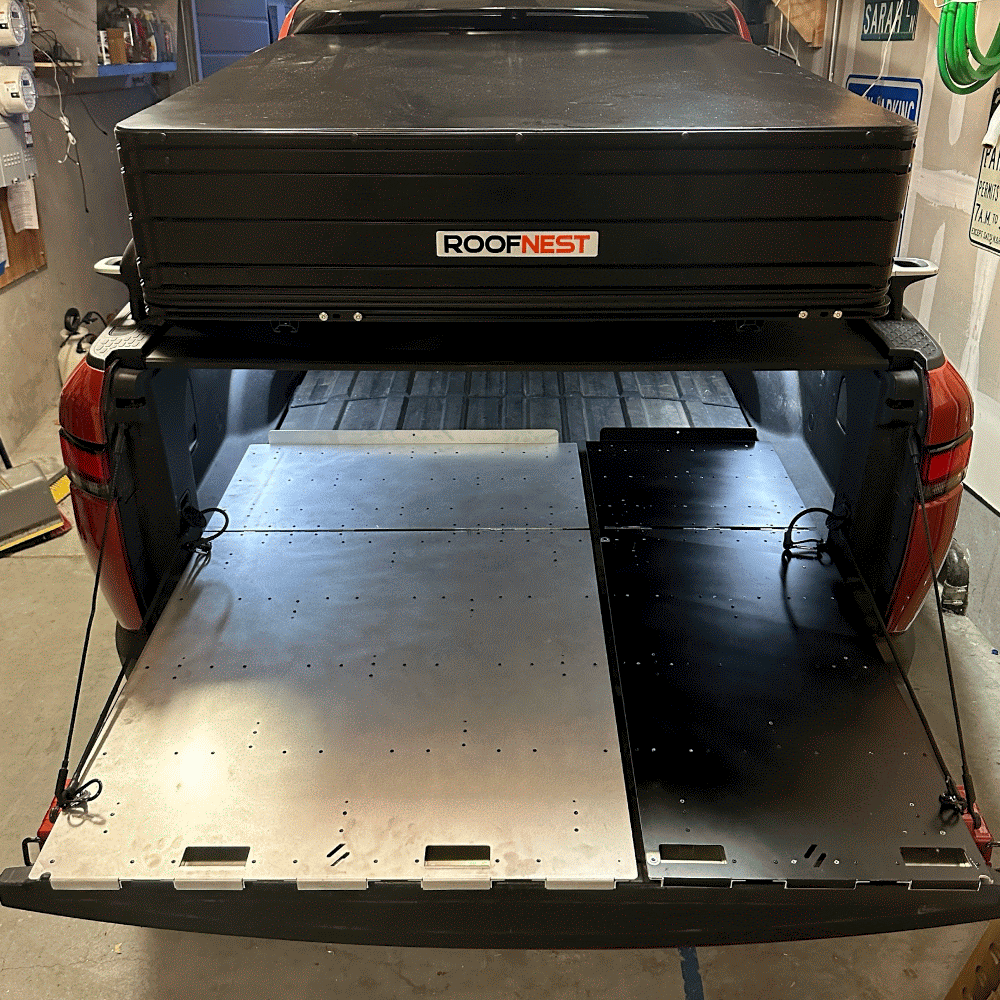 Rivian R1T R1S Incoming Product Alert: Bed Slider for R1T by Thunderbolt Adventure bedsled-ezgif.com-loop-count