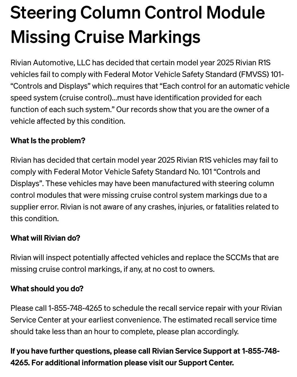 Rivian R1T R1S 2025 Rivian R1S (Gen 2) Recall for SCCM -- Steering Column Control Module Missing Cruise Markings 1726660928726-w4