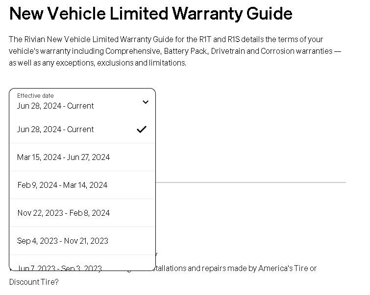 Rivian R1T R1S Rivian New Vehicle Limited Warranty Guide support pages now include applicable dates 1726837725755-bx
