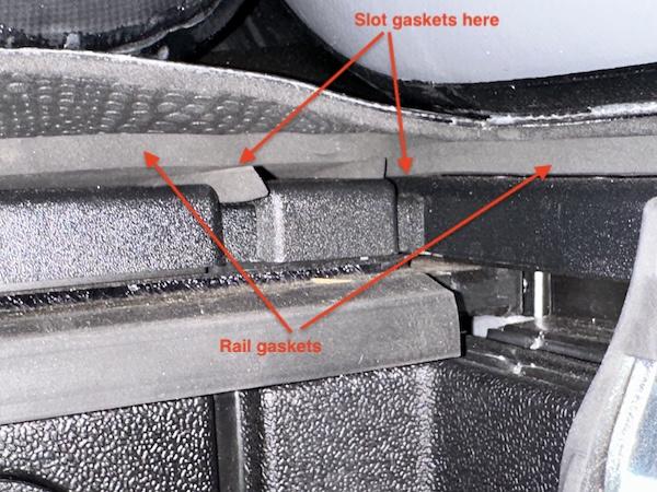 Rivian R1T R1S Flated Air-Topper modifications for R1T Rail gasket with slot gaskets near cab
