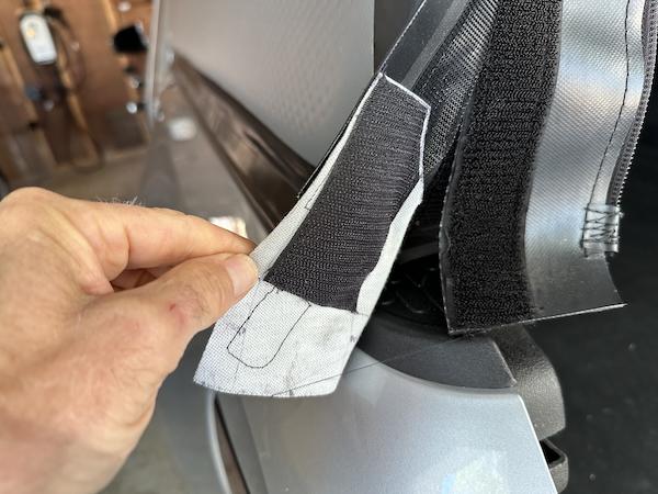Rivian R1T R1S Flated Air-Topper modifications for R1T Left corner back side Velcro