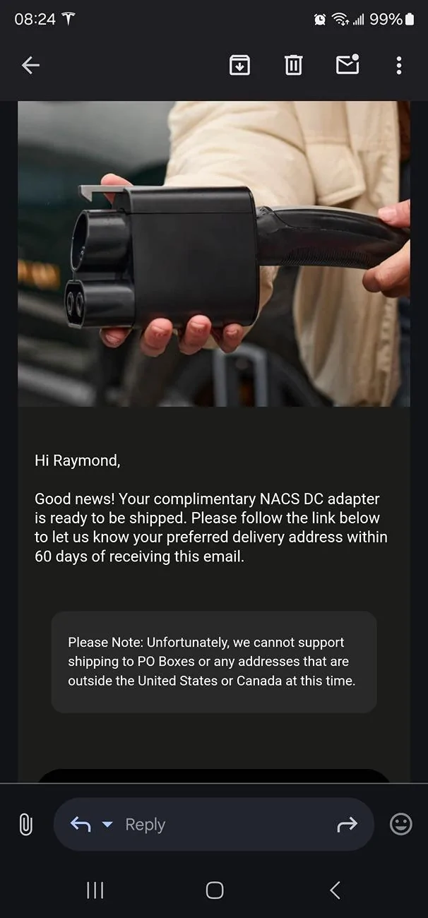 Rivian R1T R1S NACS DC Tesla Adapter News Update: Timetable, Priority, Gear Shop Availability Screenshot_20240924_082436_Gmail