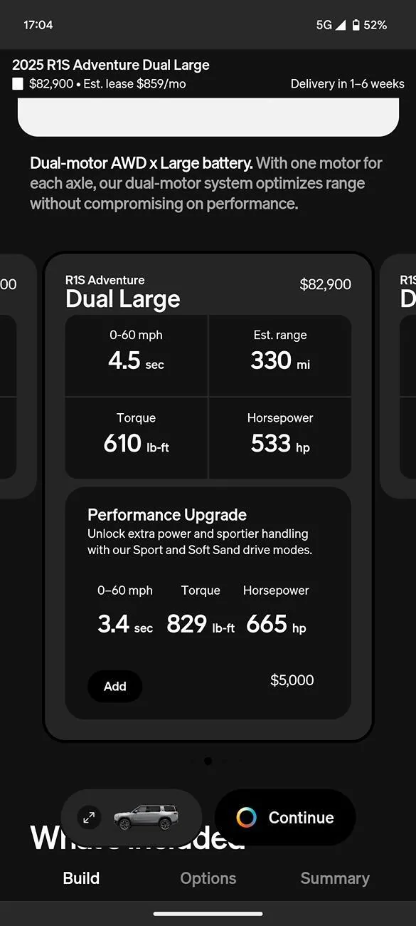 Rivian R1T R1S Performance Dual Motor Not An Option to build? 1000011572