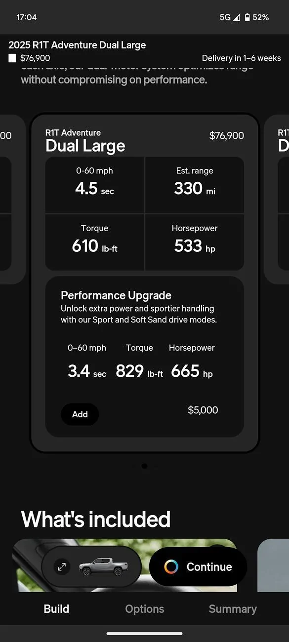 Rivian R1T R1S Performance Dual Motor Not An Option to build? 1000011573