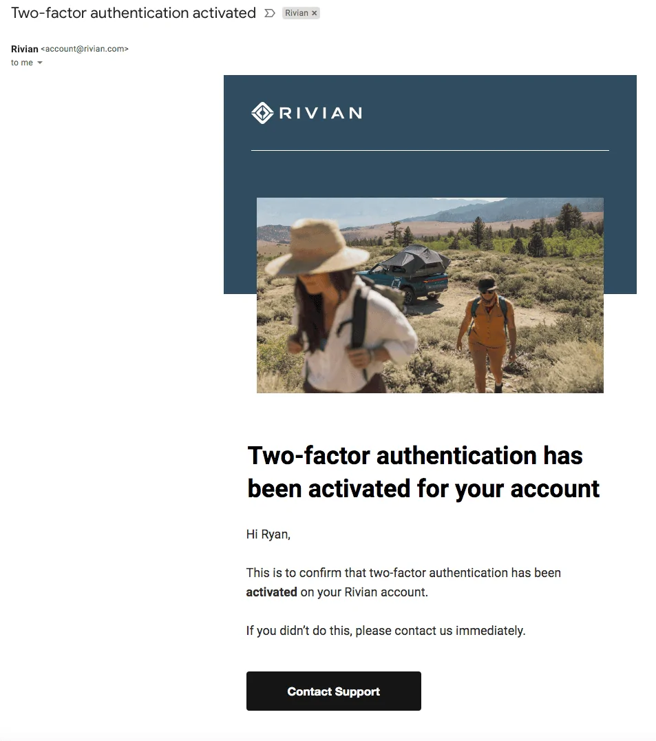 Rivian R1T R1S Rivian Account 2FA security now available Screen Shot 2021-11-09 at 12.32.01 PM
