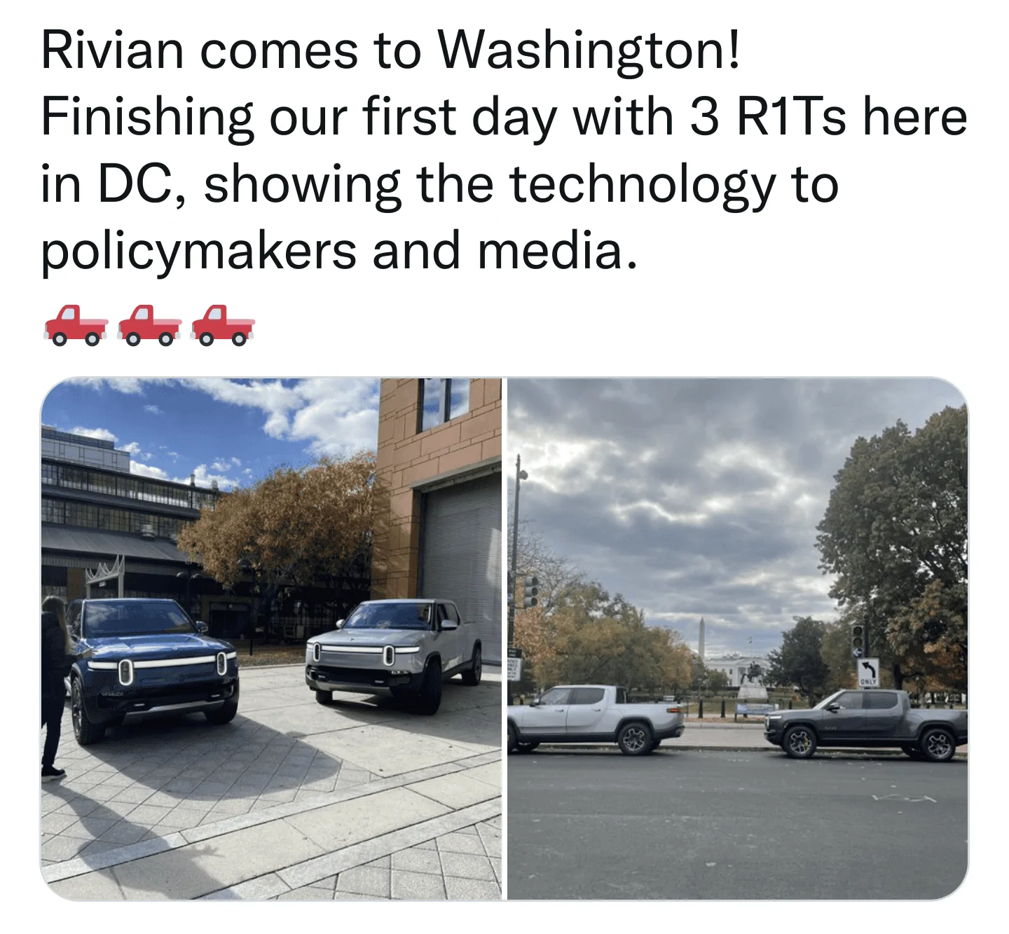 Rivian R1T R1S R1Ts in Washington DC Screenshot_20211115-220328