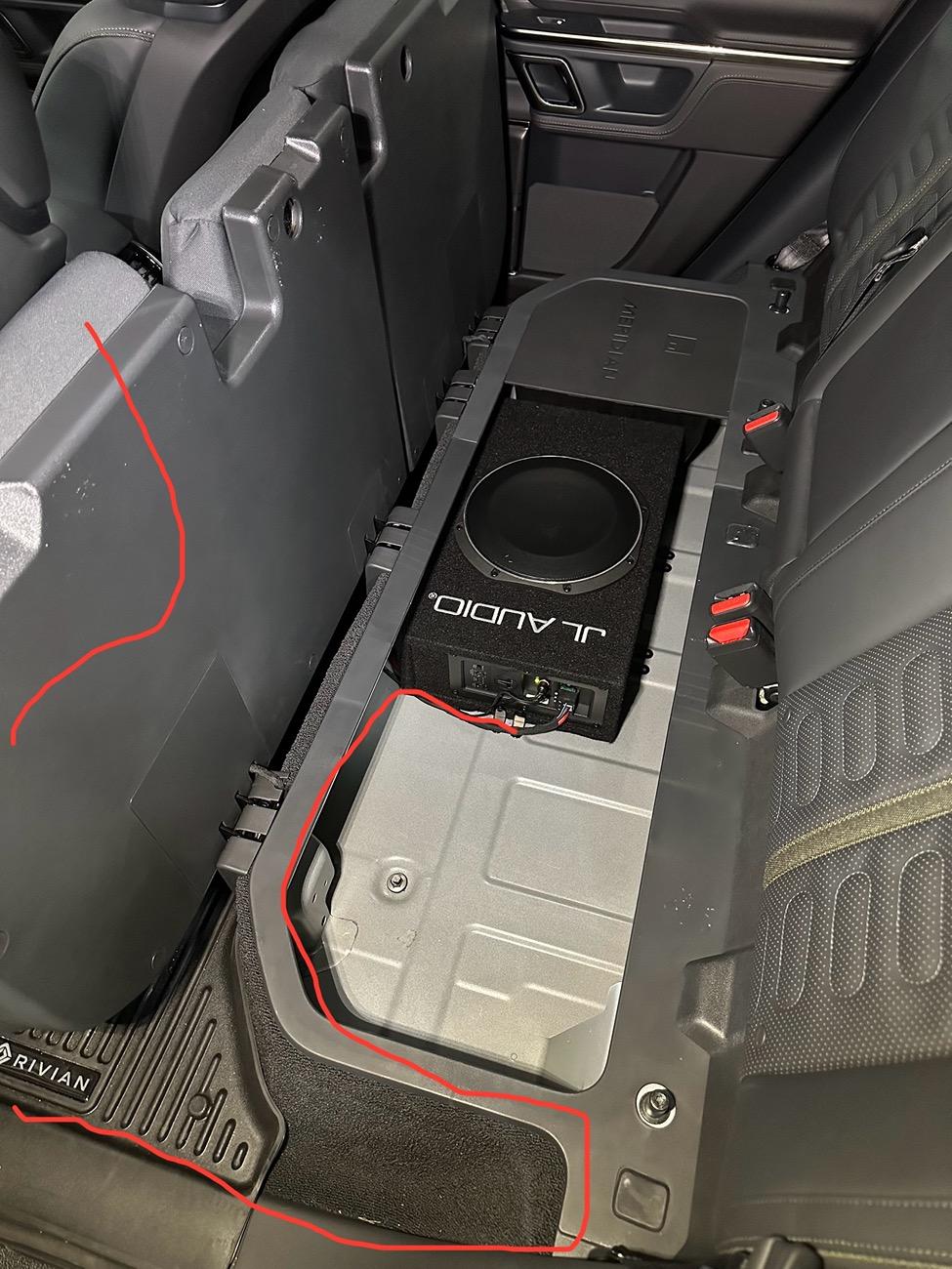 Rivian R1T R1S Simple 10" JL Subwoofer Install in R1T IMG_2563