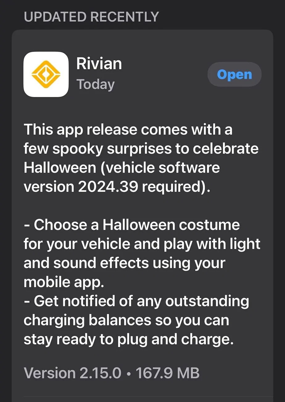 Rivian R1T R1S iOS Rivian app update is ready, including Halloween Costume feature Rivian a